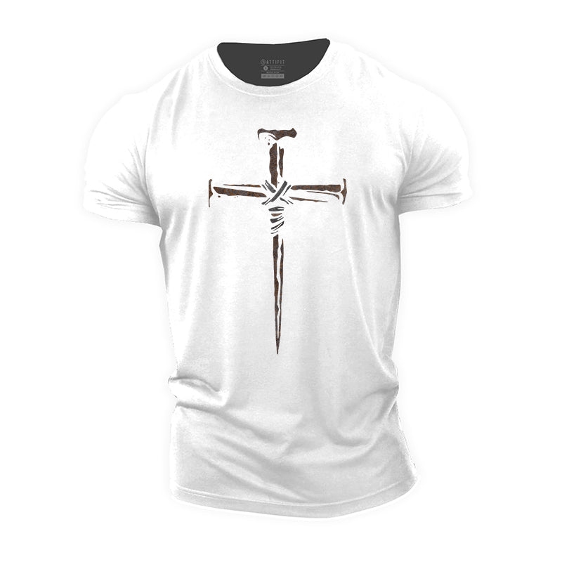 Rust Cross Print Cotton T-Shirt