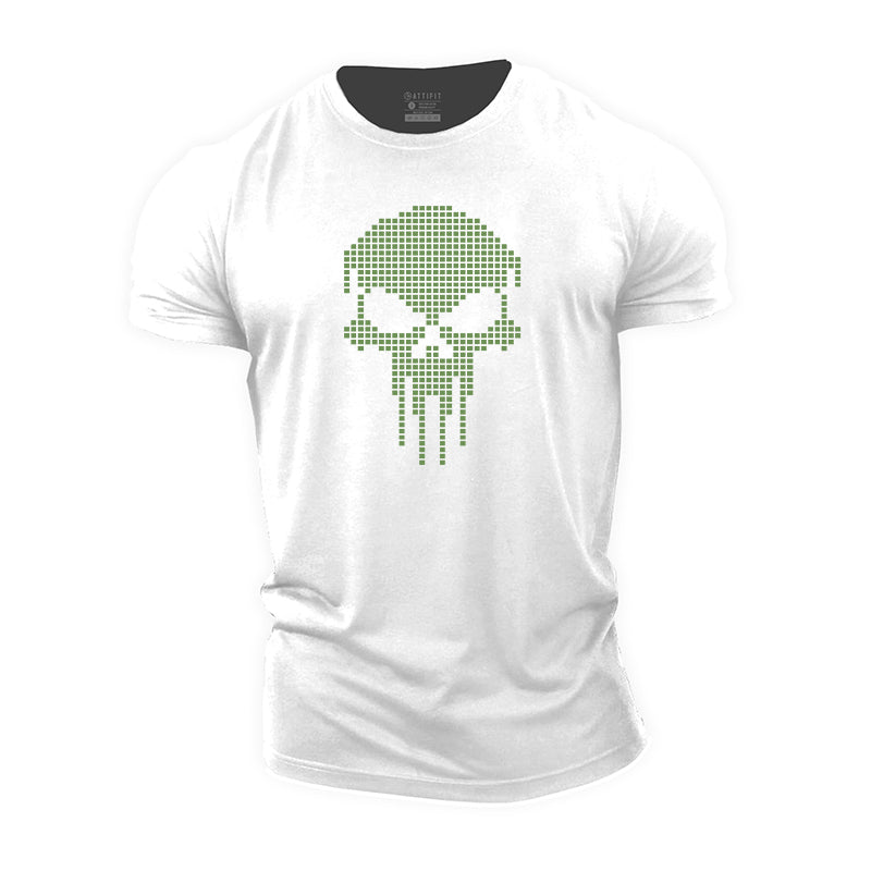 Pixel Grid Skull Cotton T-Shirt