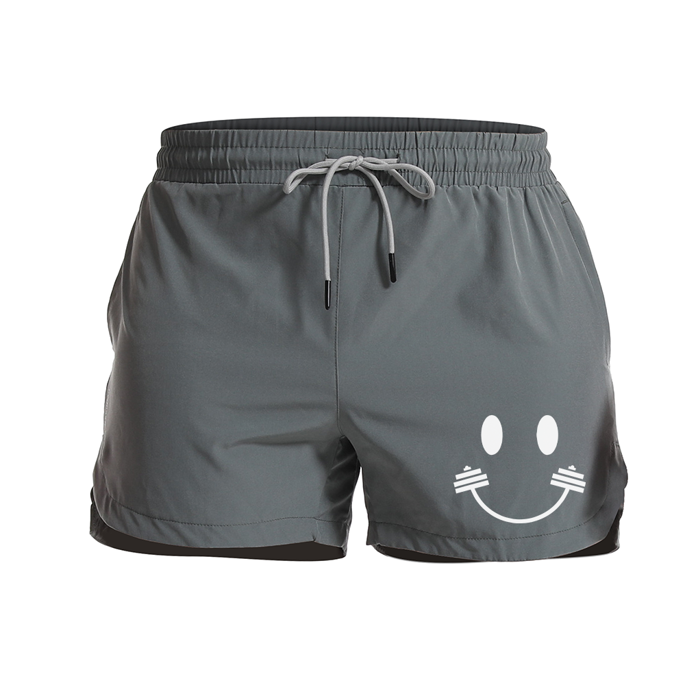 Creative Barbell And Smile Face Graphic Shorts