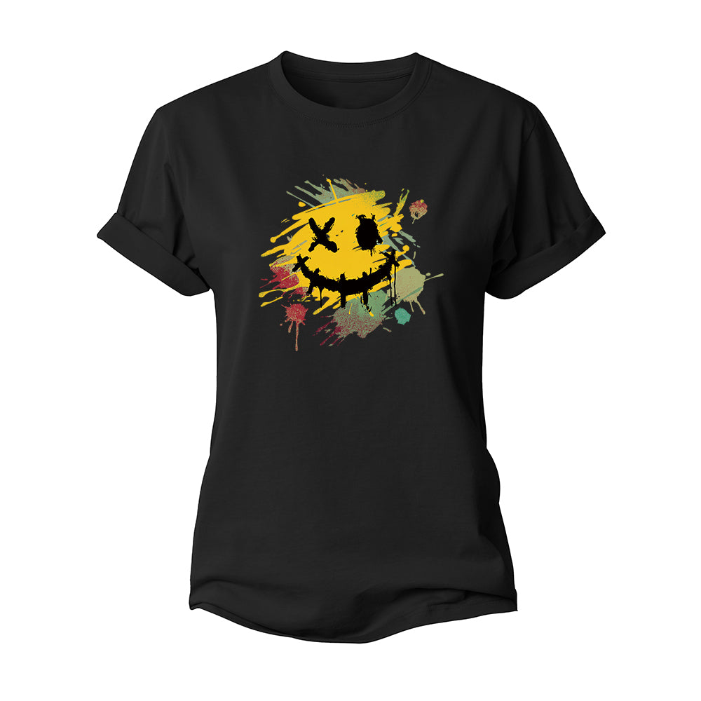 Color Splash Ink Smiley Women's Cotton T-Shirt