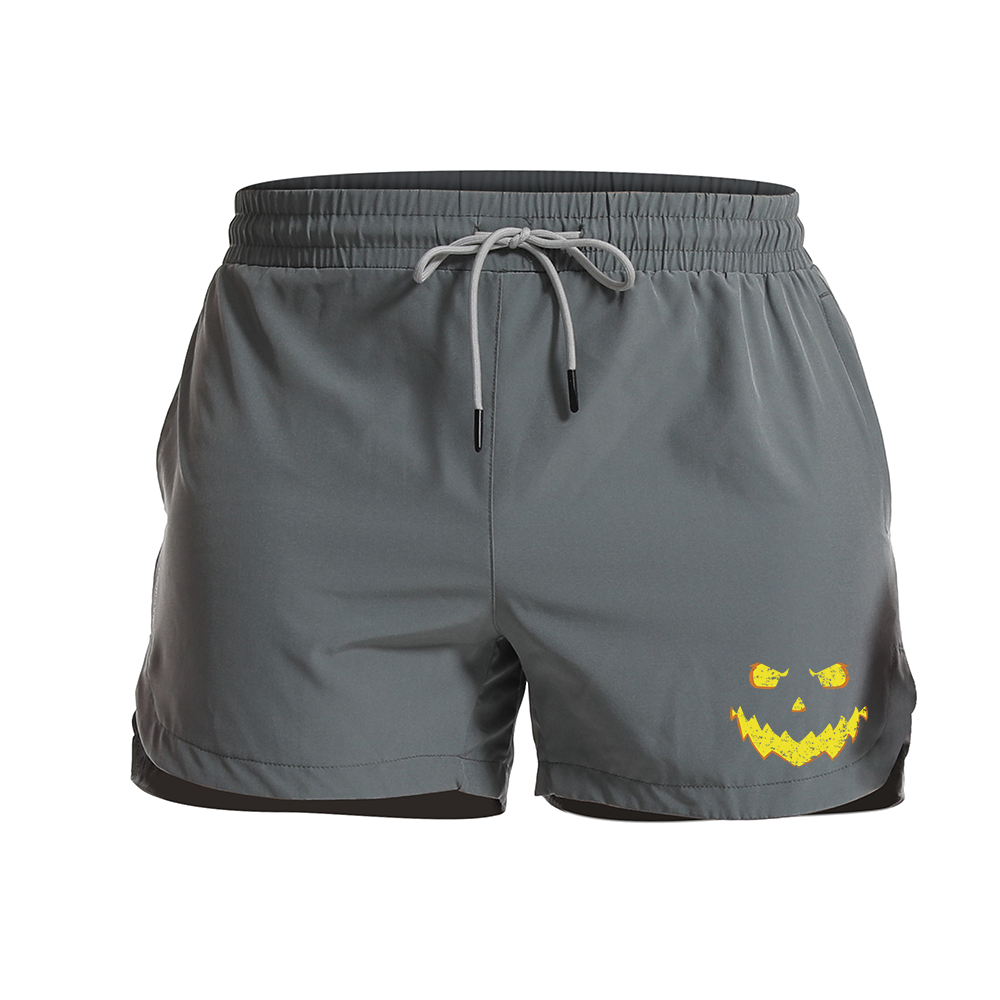 Pumpkin Smiley Graphic Shorts