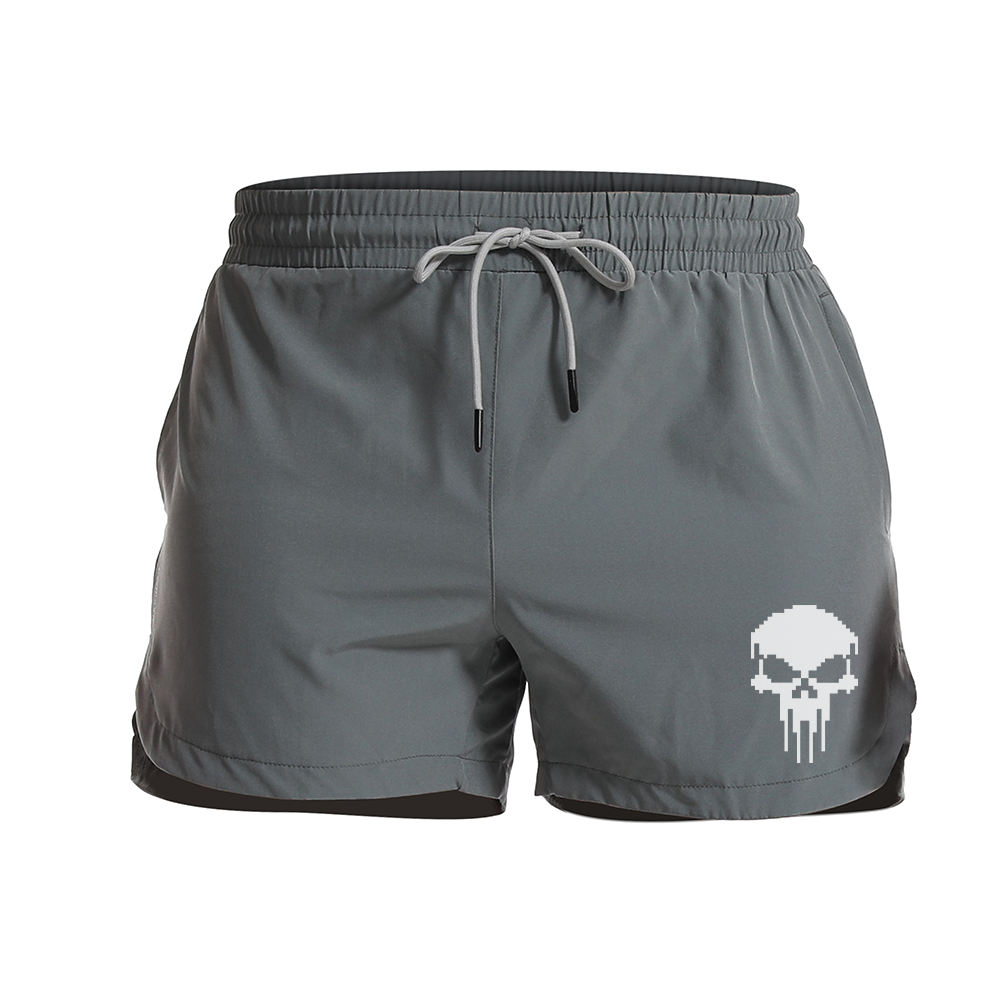 Pixel Grid Skull Graphic Shorts