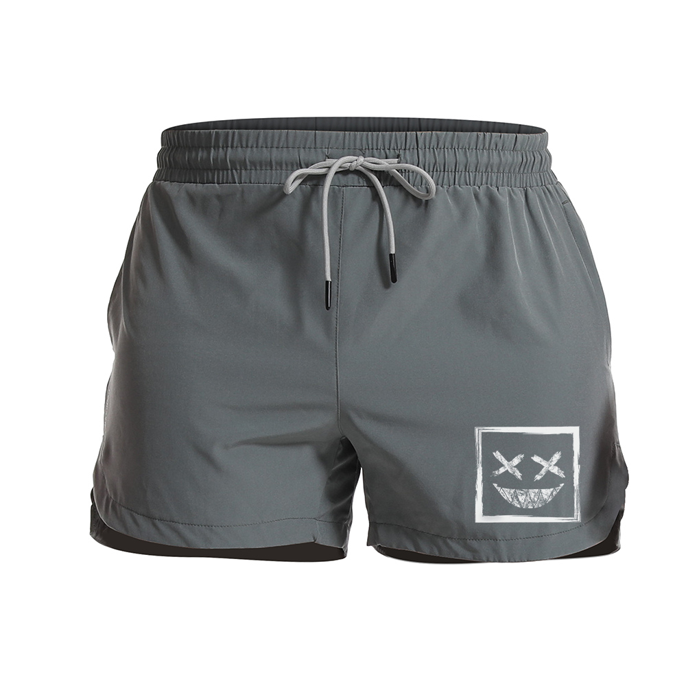 Rectangular Smiley Graphic Shorts