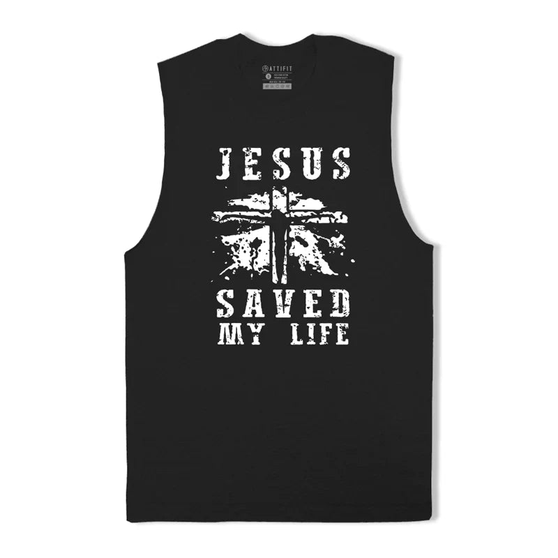 Cotton Jesus Saved My Life Graphic Tank Top