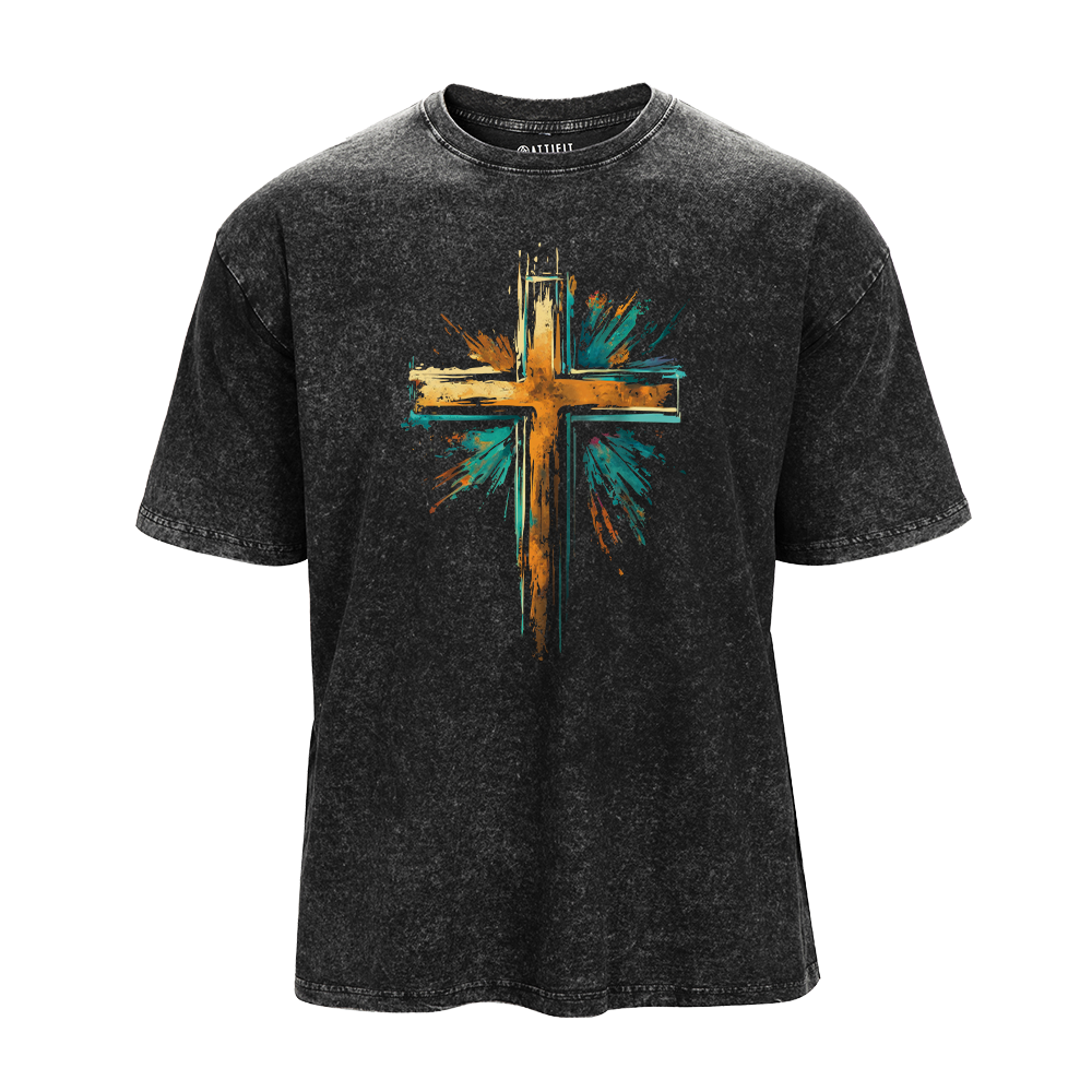 Splashed Ink Cross Washed T-Shirt