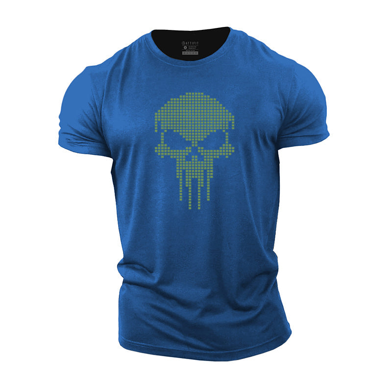 Pixel Grid Skull Cotton T-Shirt