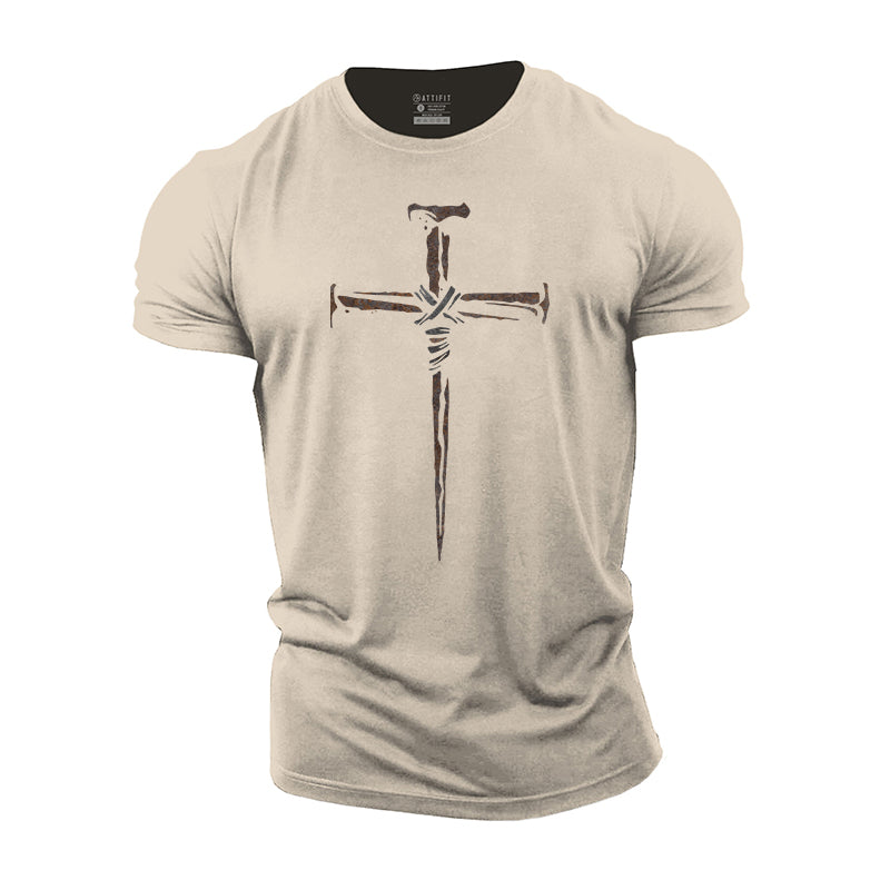 Rust Cross Print Cotton T-Shirt