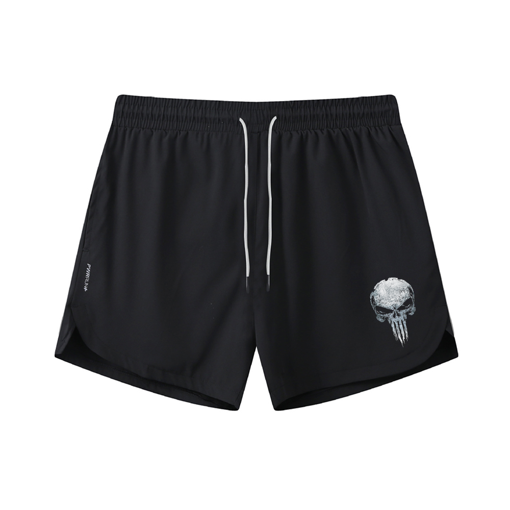 Grey-blue Ghost Skull Graphic Shorts