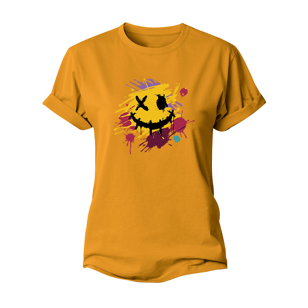 Color Splash Ink Smiley Women's Cotton T-Shirt