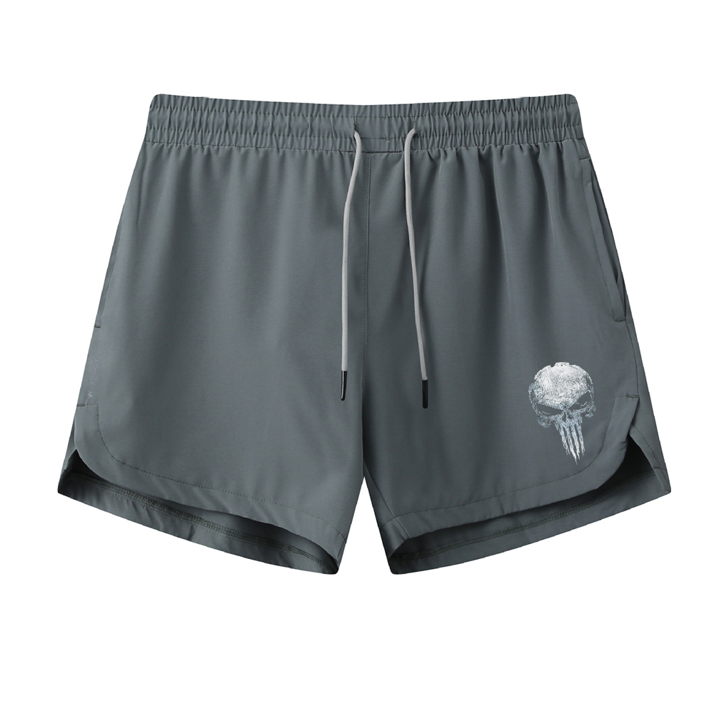 Grey-blue Ghost Skull Graphic Shorts