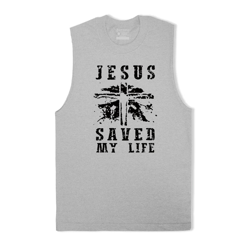 Cotton Jesus Saved My Life Graphic Tank Top