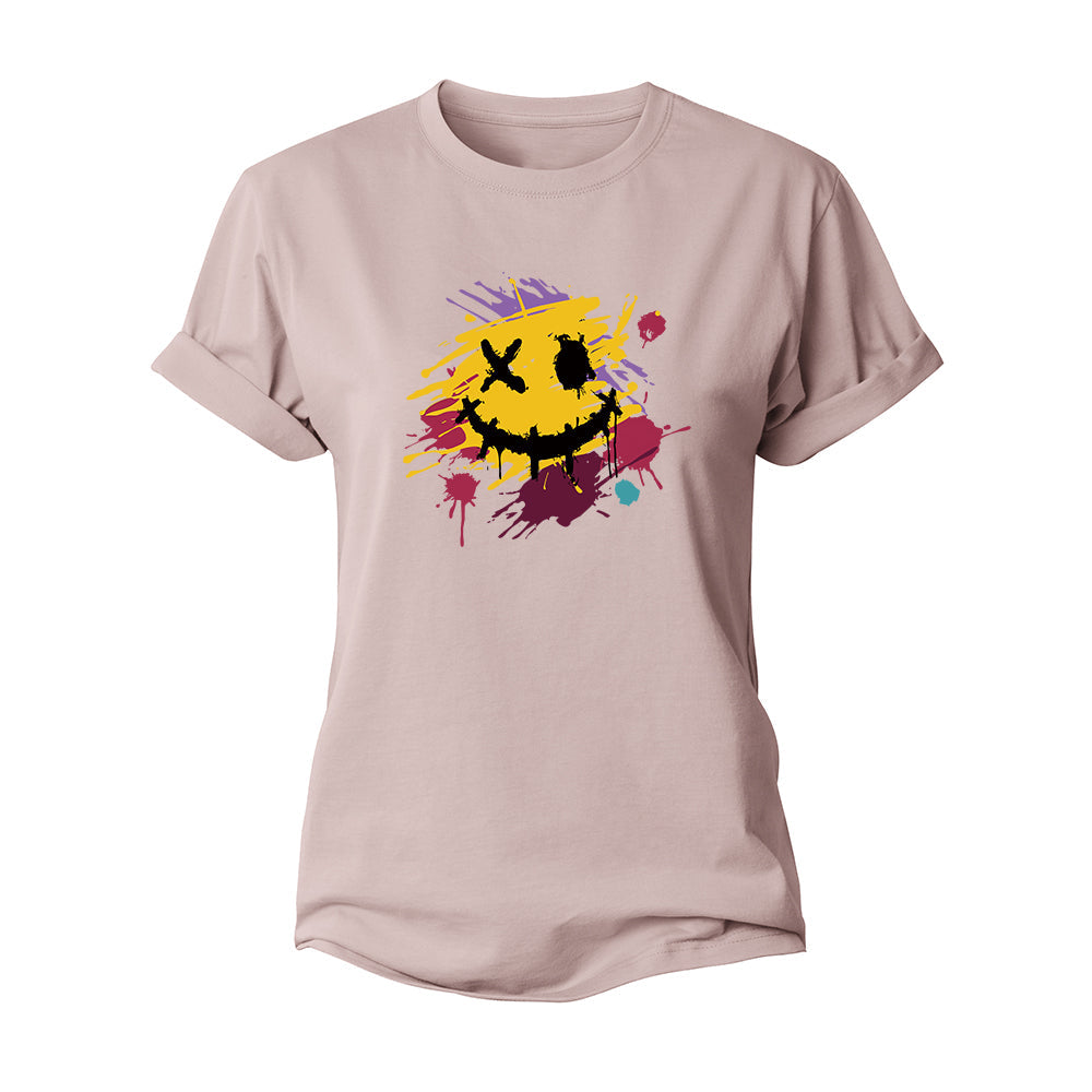 Color Splash Ink Smiley Women's Cotton T-Shirt