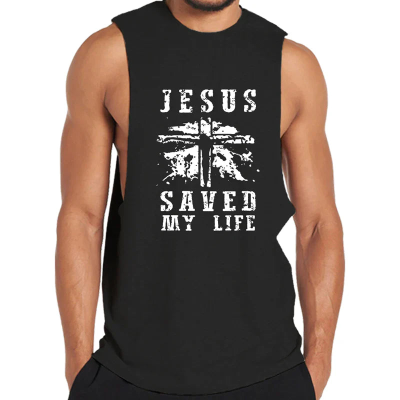 Cotton Jesus Saved My Life Graphic Tank Top