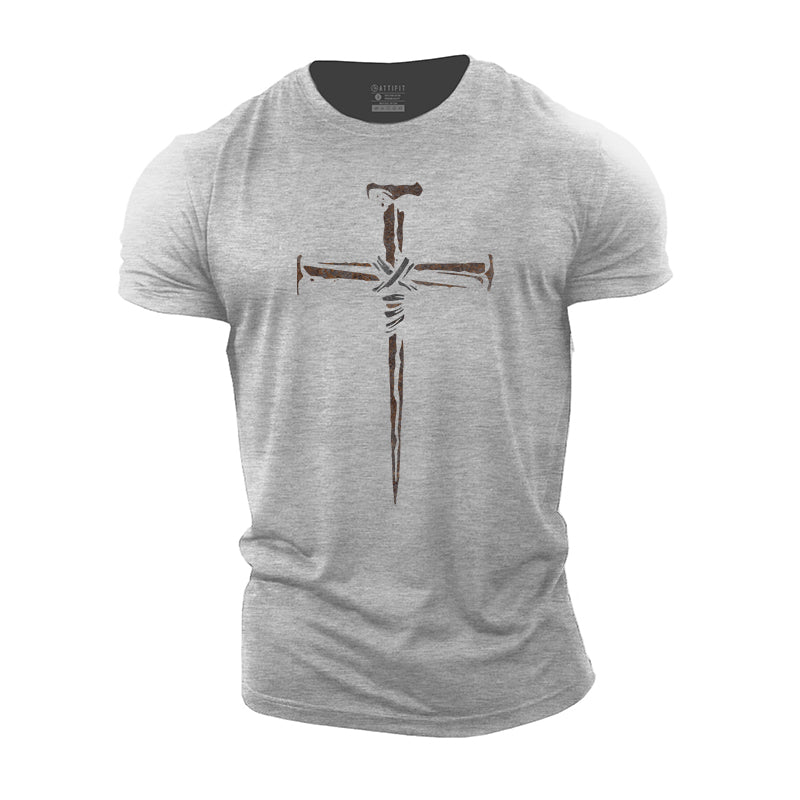 Rust Cross Print Cotton T-Shirt