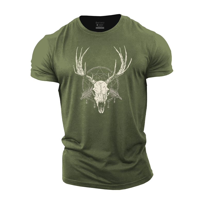 Deer Skull with Dreamcatcher Cotton T-Shirt