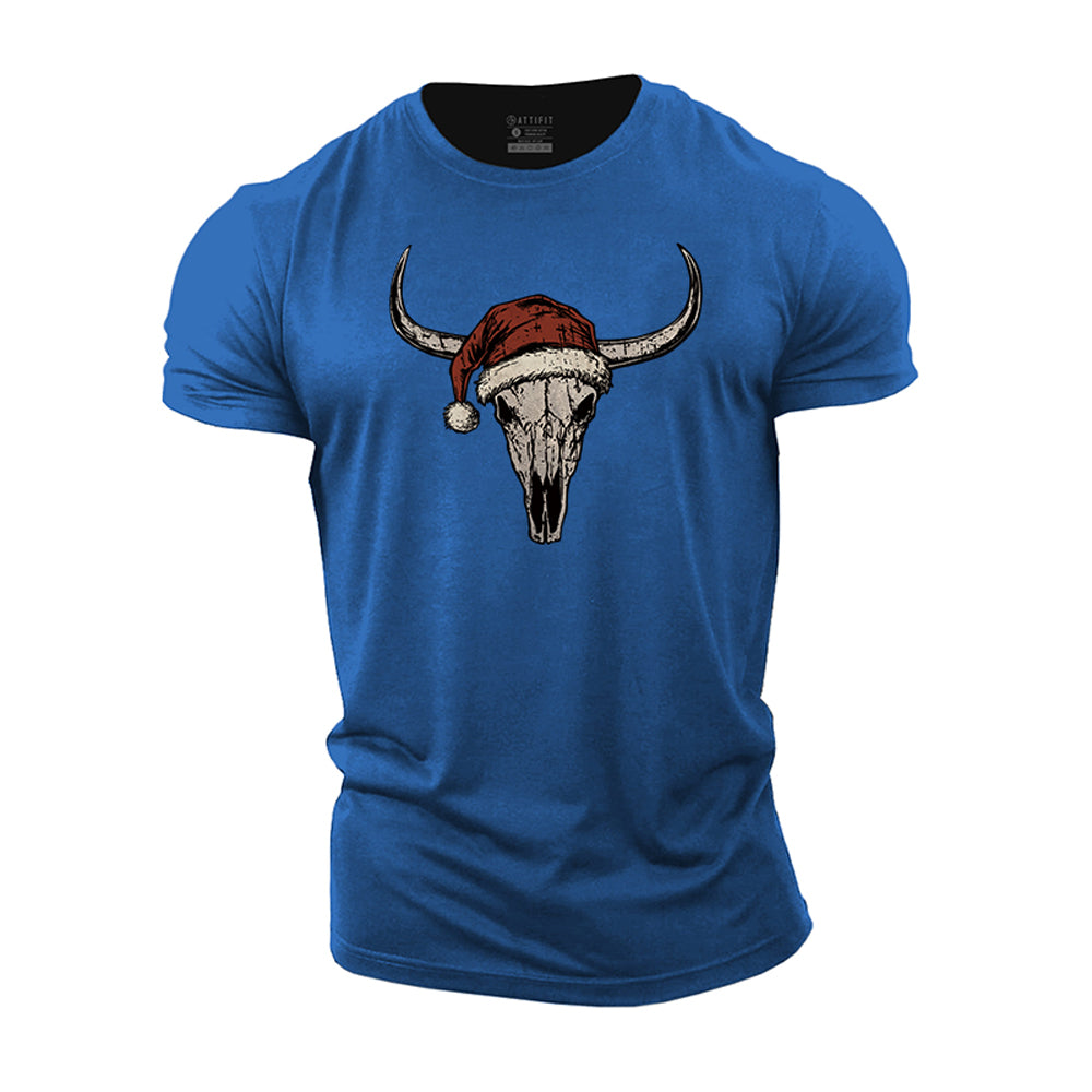 Christmas Bull Skull Cotton T-Shirt