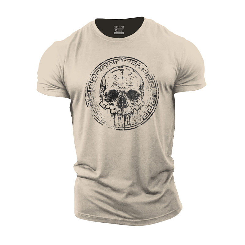 Greece Fretwork Totem Skull Cotton T-Shirt