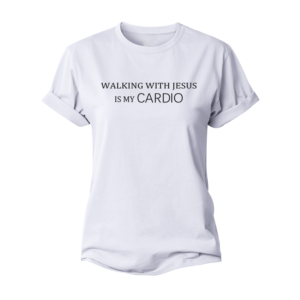 Walking with Jesus Is My Cardio Women's Cotton T-Shirt