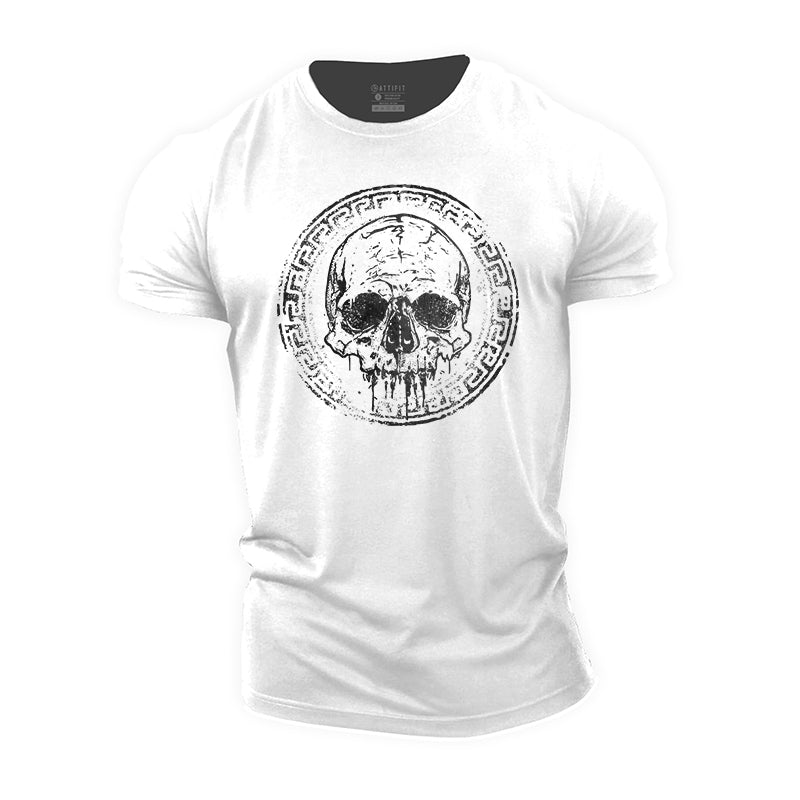 Greece Fretwork Totem Skull Cotton T-Shirt