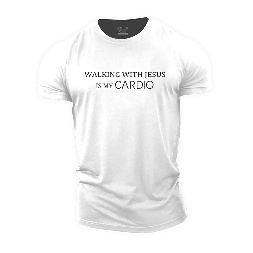 Walking with Jesus Is My Cardio Cotton T-Shirt