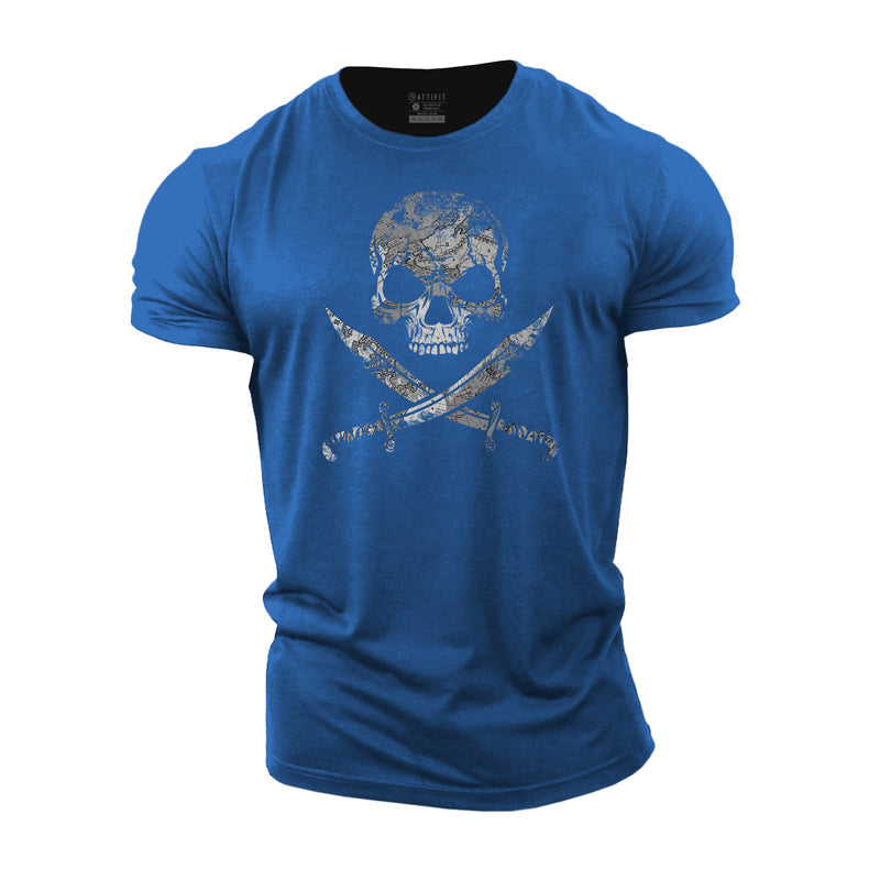 Cotton Map Skull Graphic Men's Fitness T-shirts