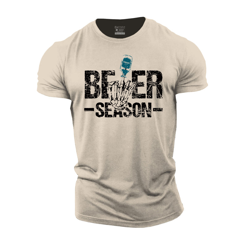 Cotton Beer Season Graphic Men's T-shirts