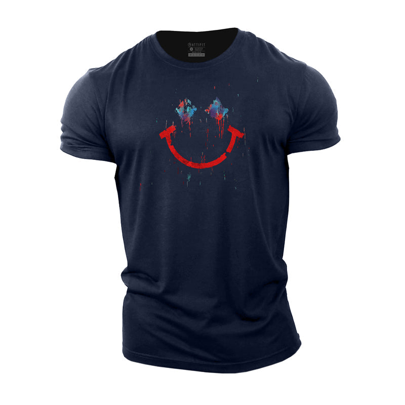 Cotton Smiling Face Graphic Men's Fitness T-shirts