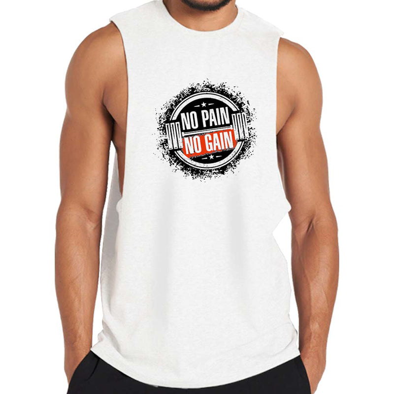 Cotton No Pain No Gain With Barbell Graphic Tank Top