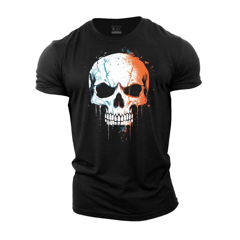 Contrast Color Skull Cotton T-Shirt