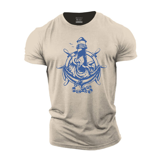 Cotton The Rudder Graphic Men's Fitness T-shirts