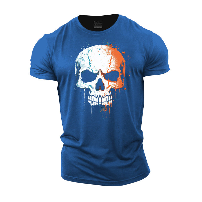 Contrast Color Skull Cotton T-Shirt