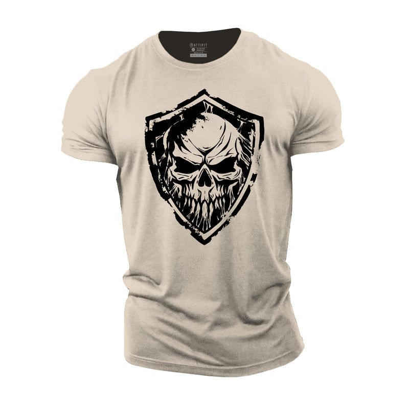 Cotton Skull Shield Graphic Men's Fitness T-shirts