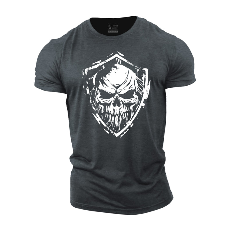 Cotton Skull Shield Graphic Men's Fitness T-shirts