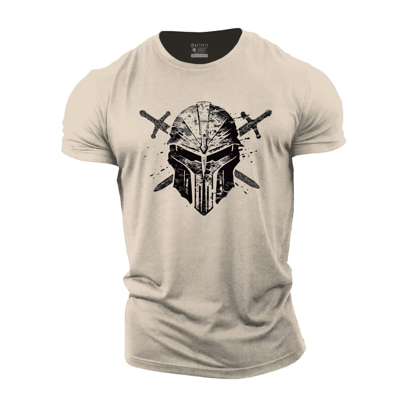 Cotton Spartan Helmet Graphic Men's Fitness T-shirts