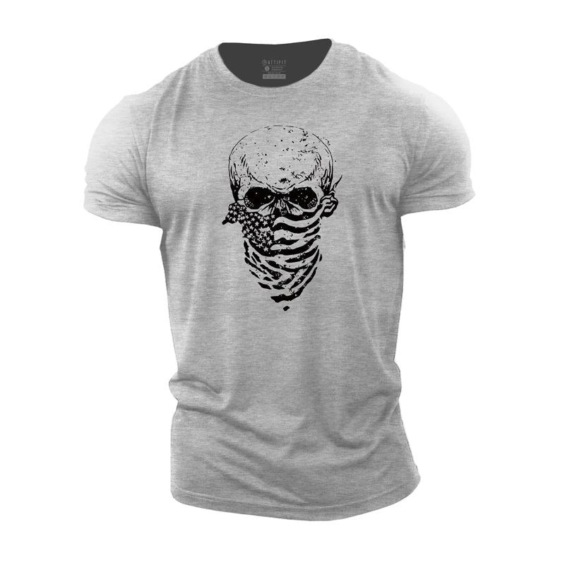 USA Scarf Skull Cotton T-Shirt