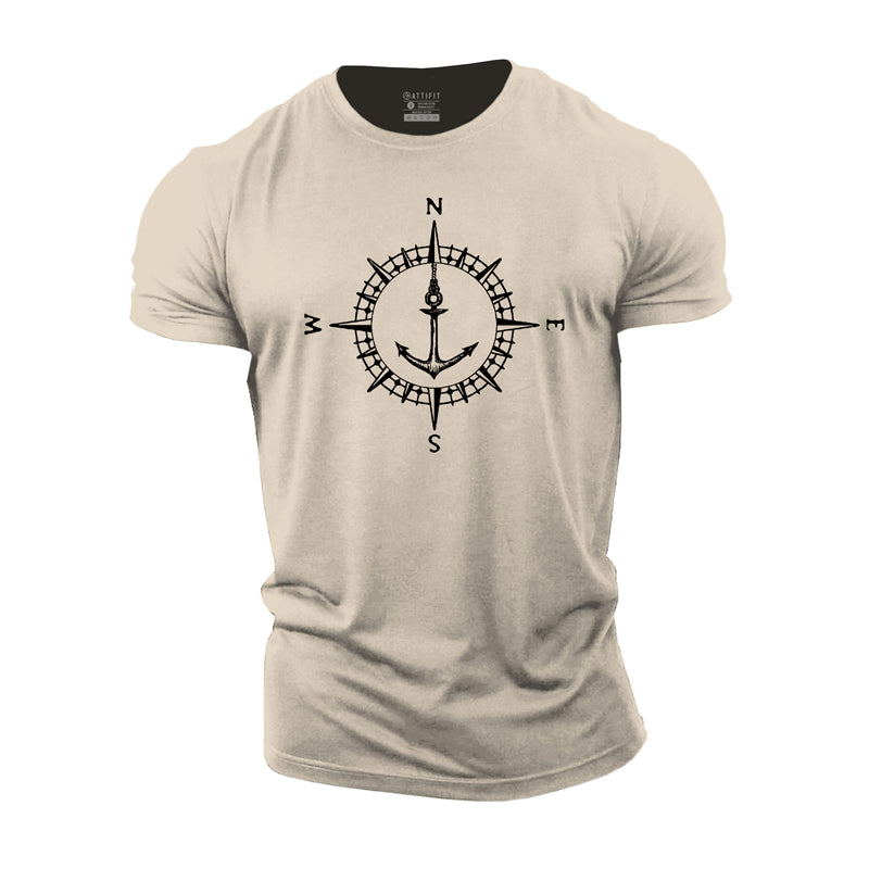 Cotton Compass Anchor Graphic Men's T-shirts