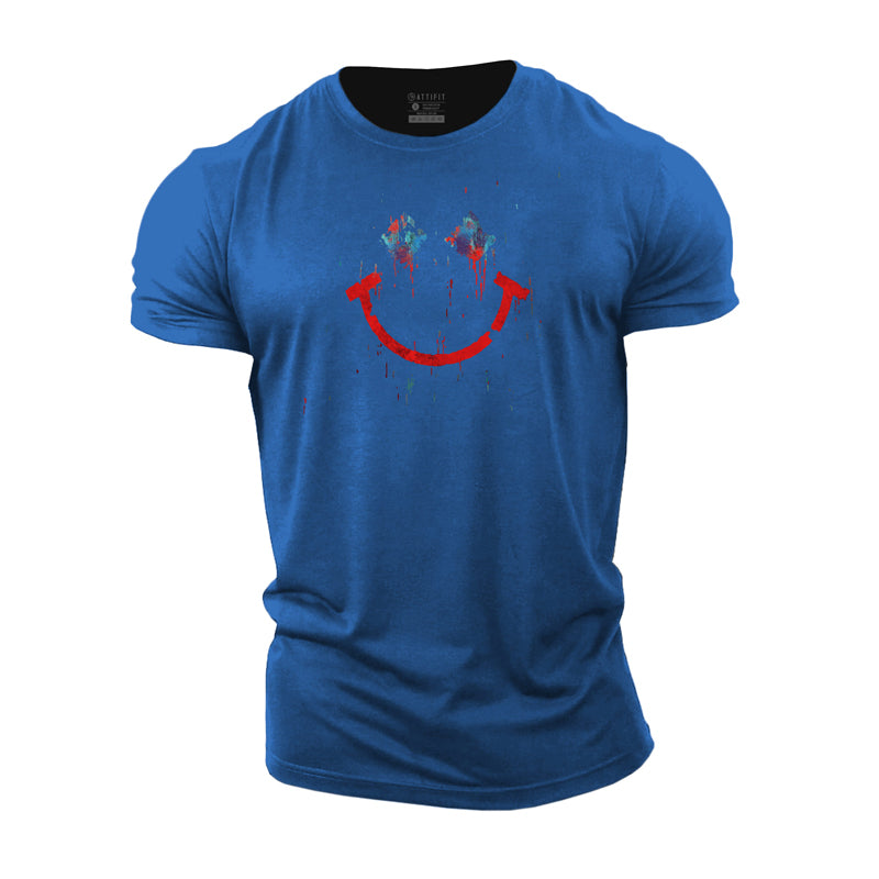 Cotton Smiling Face Graphic Men's Fitness T-shirts