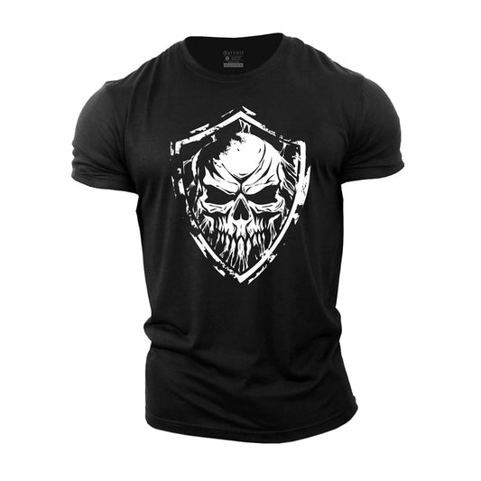 Cotton Skull Shield Graphic Men's Fitness T-shirts