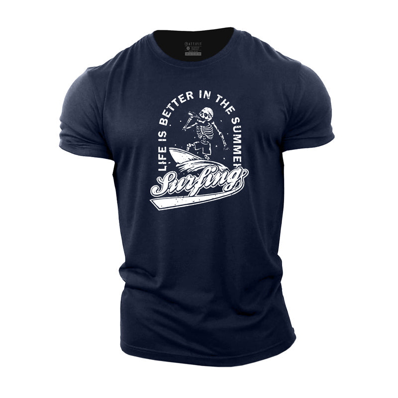 Cotton Surfing Graphic Gym T-shirts