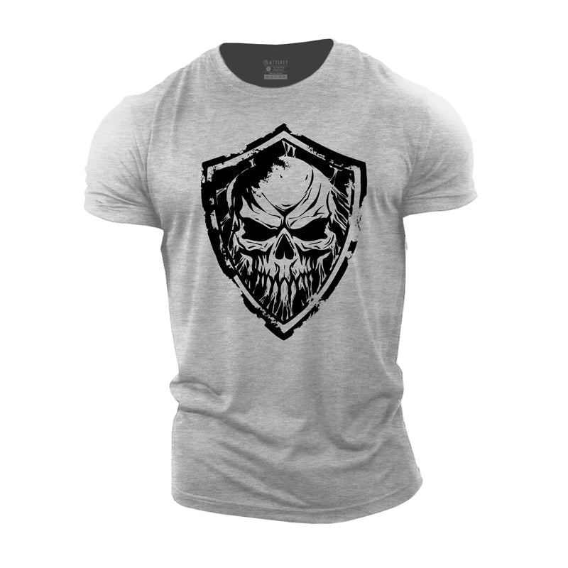 Cotton Skull Shield Graphic Men's Fitness T-shirts