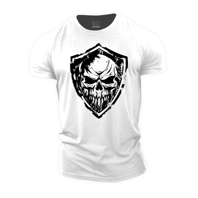 Cotton Skull Shield Graphic Men's Fitness T-shirts