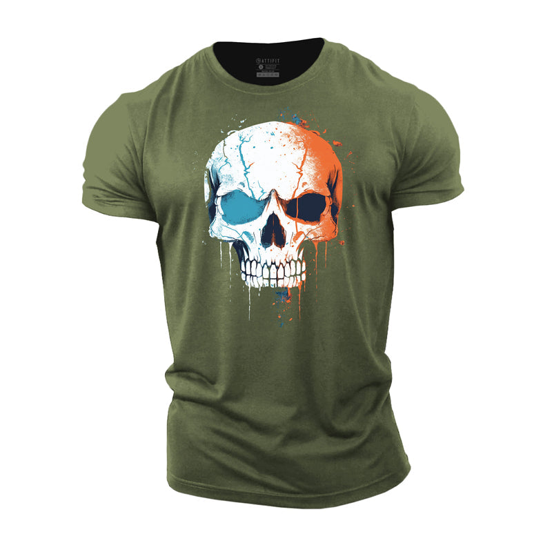 Contrast Color Skull Cotton T-Shirt