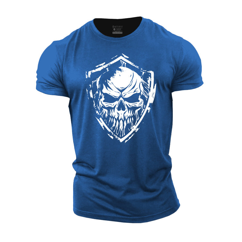 Cotton Skull Shield Graphic Men's Fitness T-shirts