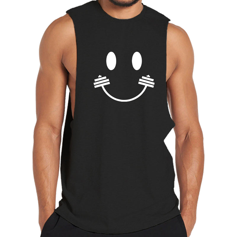 Cotton Barbell Smile Face Tank Top