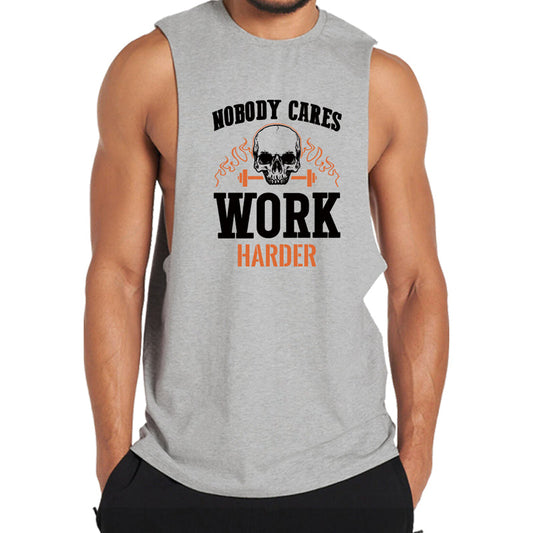 Cotton Skull Work Harder Men's Tank Top