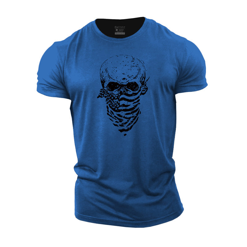 USA Scarf Skull Cotton T-Shirt