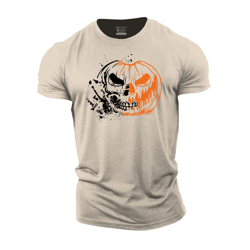 Halloween Skull Pumpkin Cotton T-Shirt