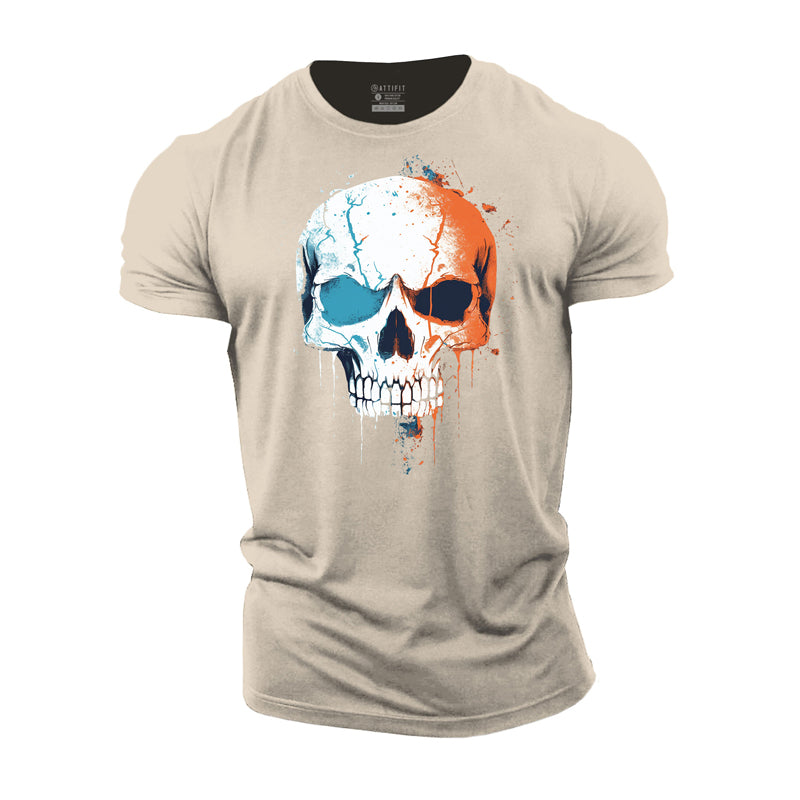 Contrast Color Skull Cotton T-Shirt