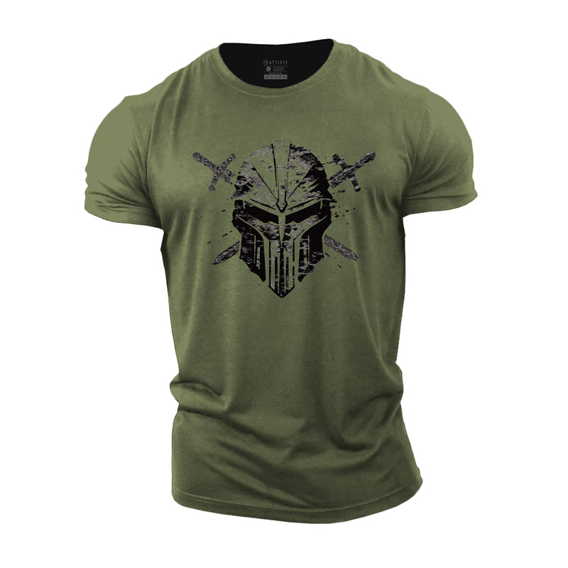 Cotton Spartan Helmet Graphic Men's Fitness T-shirts