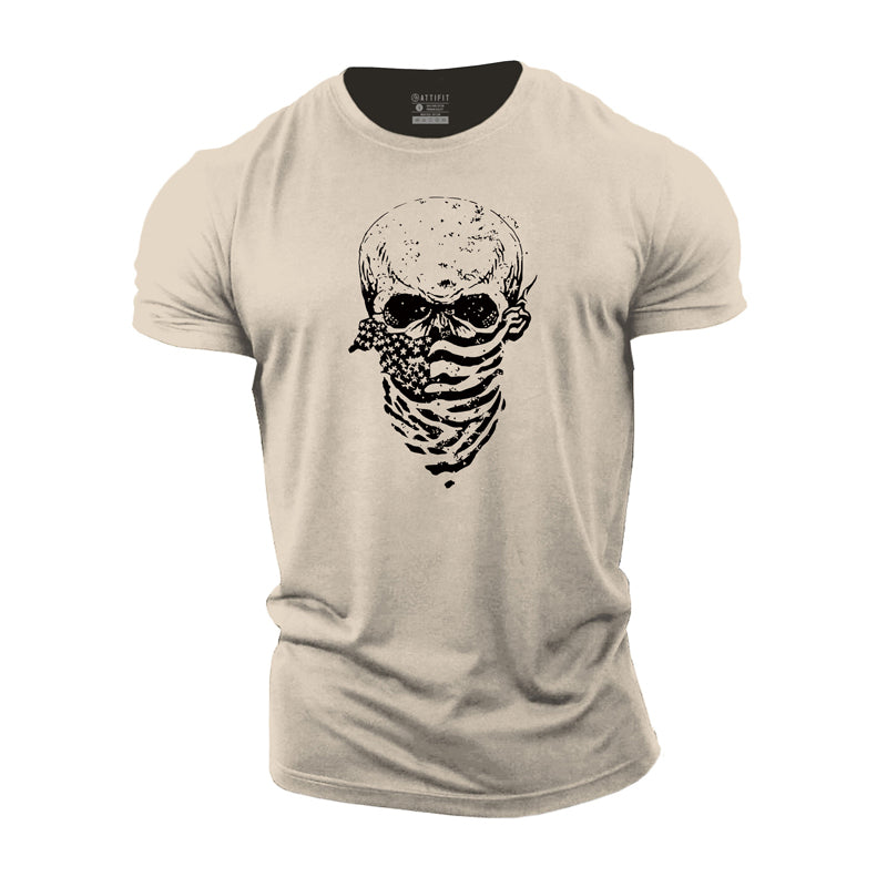 USA Scarf Skull Cotton T-Shirt